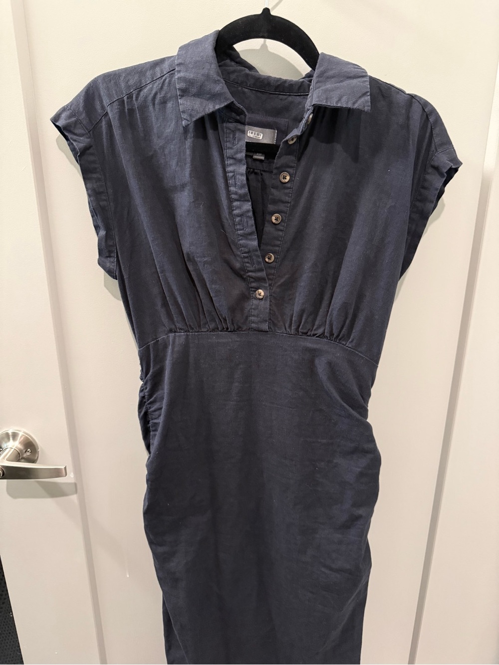 Anthropologie black linen maxi dress short sleeves